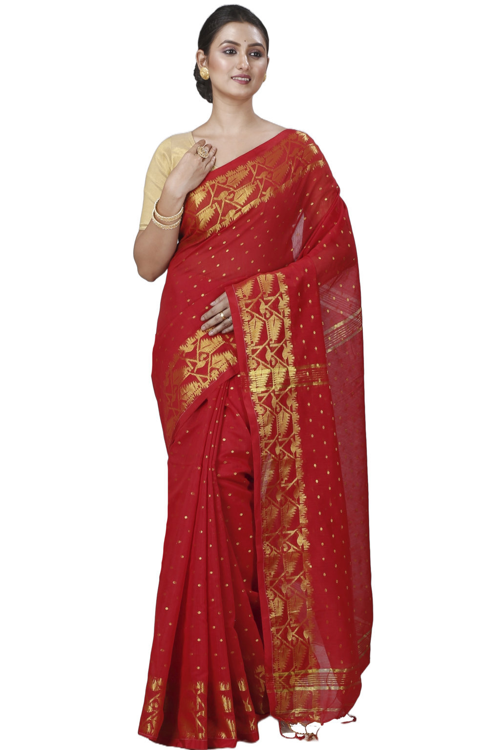 Red Blended Cotton Temo Hand Loom Saree (1267)